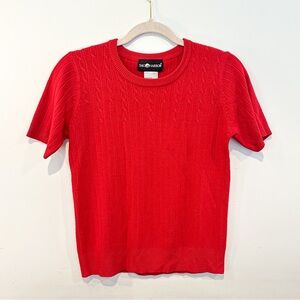 Sag Harbor Vibrant Red Cable Knit Short Sleeve Top | Size S